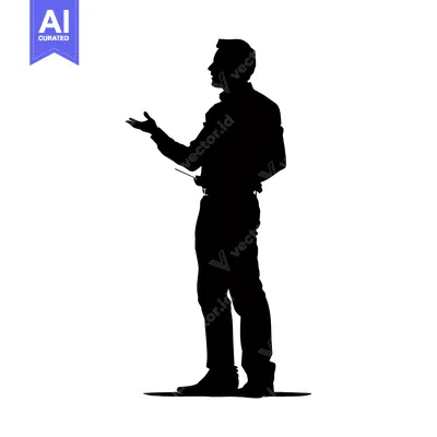 Aset premium populer: Silhouette of a man standing with his hand raised in a gesture of spea