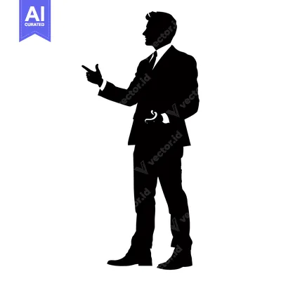 Aset desain premium: Silhouette of a Man in a Suit Pointing to the Left