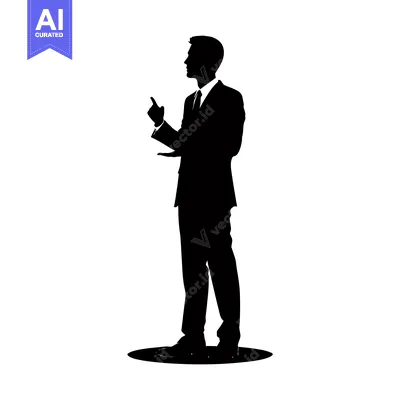 Silhouette of a man in a suit, gesturing with his hands