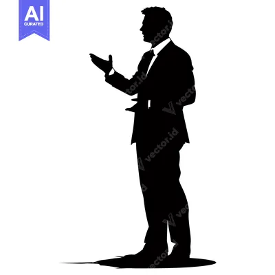 Silhouette of a man in a suit gesturing with his hand