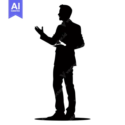 Aset premium populer: Silhouette of a Man Speaking with Open Hand Gestures