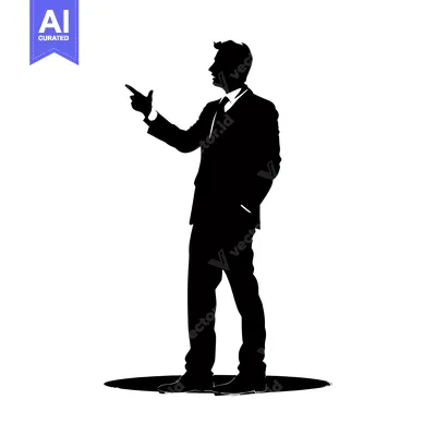Aset premium populer: Silhouette of a Man in a Suit Pointing to the Right