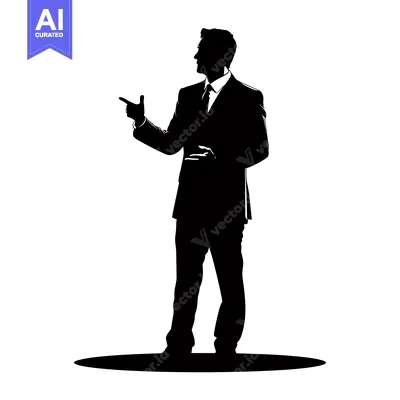 Aset premium populer: Silhouette of a man in a suit pointing to the left