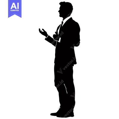 Aset premium populer: Silhouette of a Businessman with One Hand Raised in a Presenting Gestu