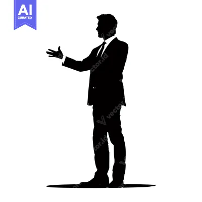 Premium design asset: Silhouette of a Man in a Suit, Gesturing with His Right Hand