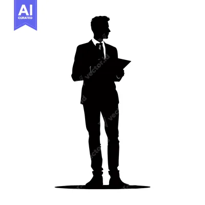 Aset desain premium: Silhouette of a Man in a Suit Holding a Document