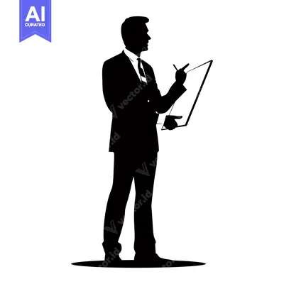 Aset premium populer: Silhouette of a Businessman Holding a Clipboard and Writing