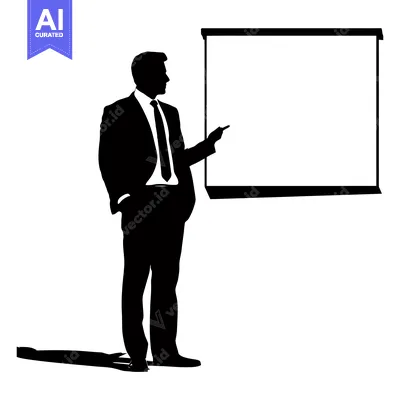 Premium design asset: Silhouette of a Man Presenting in Front of a Blank Projection Screen
