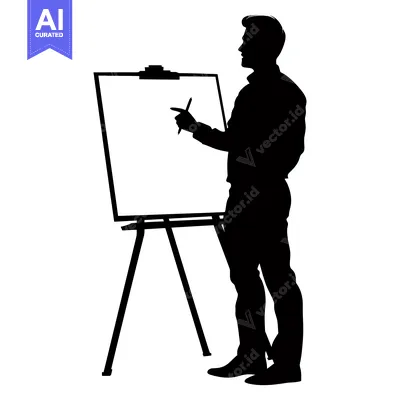 Aset desain premium: Silhouette of a Man Presenting on a Flip Chart