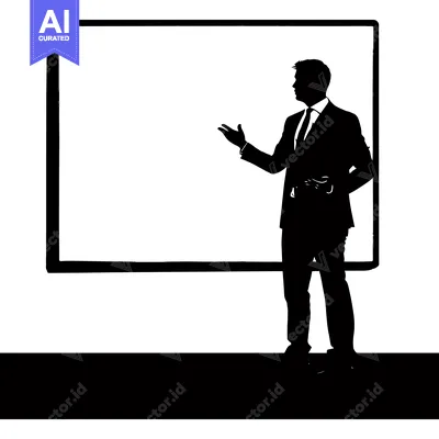 Premium design asset: Silhouette of a Businessman Presenting in Front of a Blank Whiteboard
