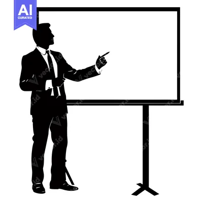 Aset desain premium: Silhouette of a Businessman Presenting on a Whiteboard