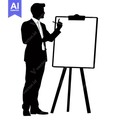 Aset desain premium: Silhouette of a Businessman Writing on a Whiteboard