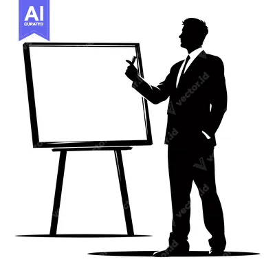 Popular premium asset: Silhouette of a Man Presenting in Front of a Blank Whiteboard
