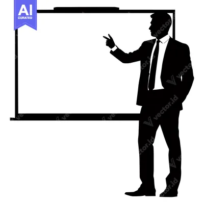 Premium design asset: Silhouette of a Businessman Presenting on a Whiteboard