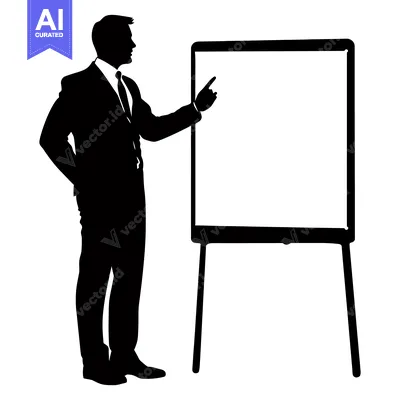 Aset desain premium: Silhouette of a Businessman Presenting on a Whiteboard