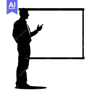 Aset desain premium: Silhouette of a Man Pointing to a Blank Board