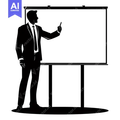 Premium design asset: Businessman Presenting on a Blank Whiteboard