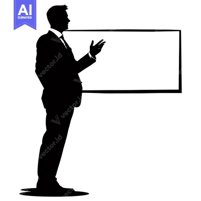 Aset premium populer: Silhouette of a Businessman Presenting in Front of a Blank Board