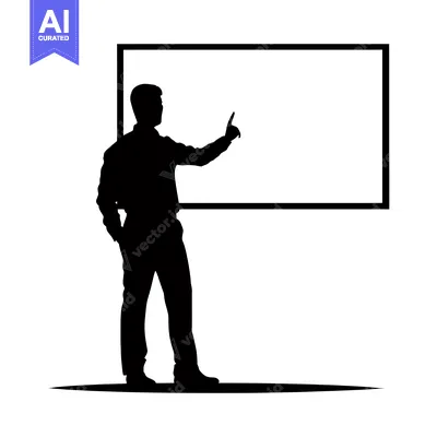 Aset desain premium: Silhouette of a Man Presenting in Front of a Blank Board