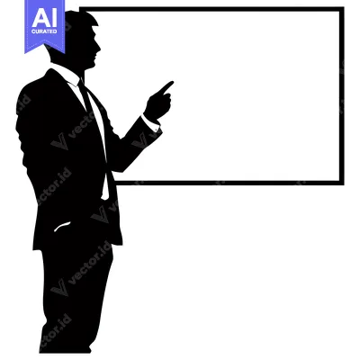 Aset premium populer: Silhouette of a businessman pointing at a blank whiteboard