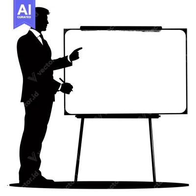 Aset desain premium: Silhouette of a Businessman Presenting on a Whiteboard