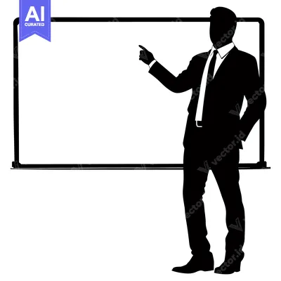 Aset desain premium: Silhouette of a businessman pointing at a blank whiteboard