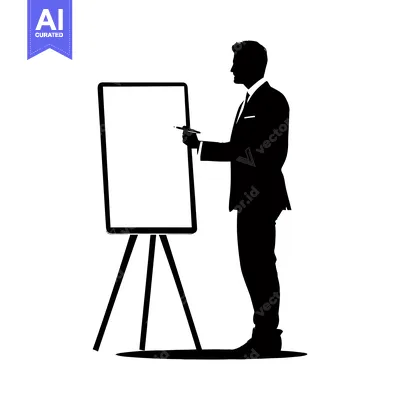 Aset desain premium: Silhouette of a Man Presenting on a Whiteboard