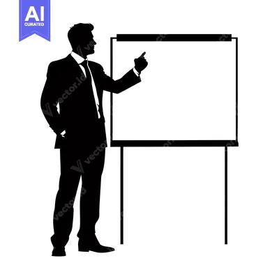 Popular premium asset: Silhouette of a Man Presenting on a Blank Whiteboard