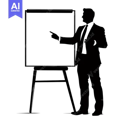 Premium design asset: A Silhouette of a Businessman Presenting on a Whiteboard