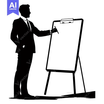 Aset premium populer: Silhouette of a Businessman Presenting on a Flip Chart
