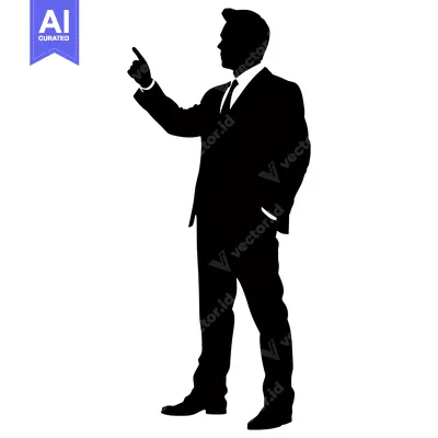 Aset desain premium: Silhouette of a Man in a Suit Pointing to the Right