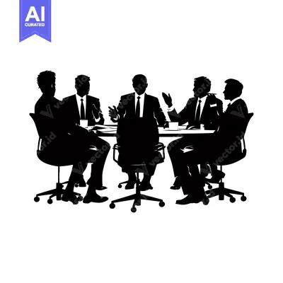 Popular premium asset: Silhouette of Businessmen in a Meeting Around a Table