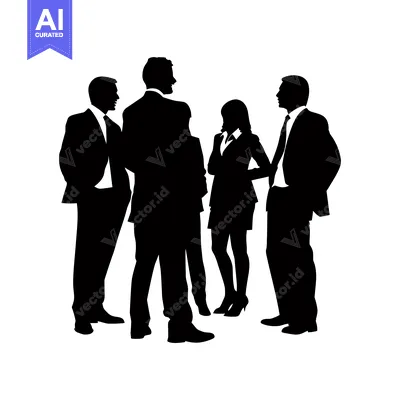 Aset desain premium: Silhouettes of four business professionals in suits talking