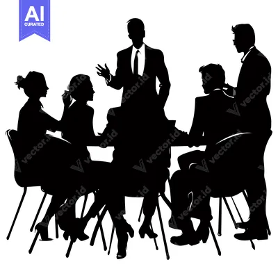 Aset desain premium: Black Silhouettes of Business People in a Meeting