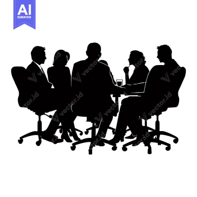 Premium design asset: Silhouette of Four People Seated Around a Table in Office Chairs
