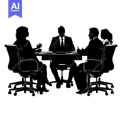 Popular premium asset: Silhouettes of four people sitting around a table in a meeting
