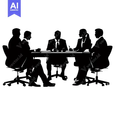 Aset desain premium: Silhouettes of four businesspeople in a meeting