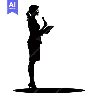 Aset premium populer: Silhouette of a Woman Speaking with a Microphone and Holding a Clipboa