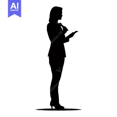 Aset desain premium: Silhouette of a Woman Speaking with a Microphone