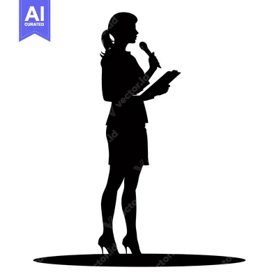 Aset premium populer: Silhouette of a Woman Holding a Microphone and a Clipboard