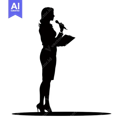 Premium design asset: Silhouette of a Woman Speaking with a Microphone