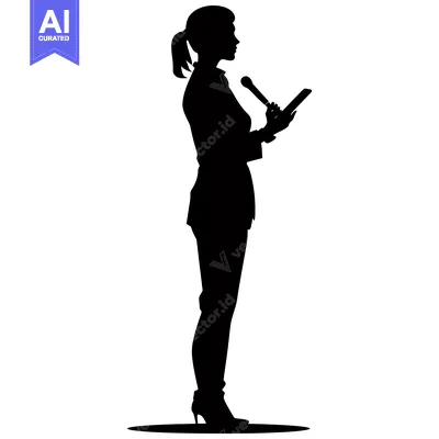 Premium design asset: Silhouette of a woman holding a microphone and notes