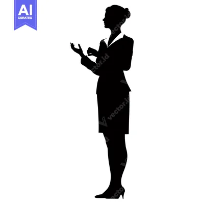 Silhouette of a Woman in a Suit Gesturing with Her Right Hand