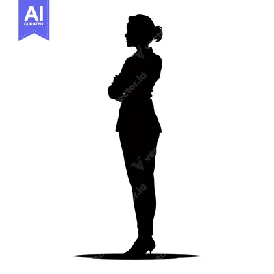 Aset desain premium: Silhouette of a woman standing with arms crossed