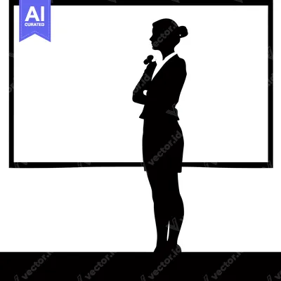 Aset desain premium: Silhouette of a Woman Standing in Front of a Blank Whiteboard