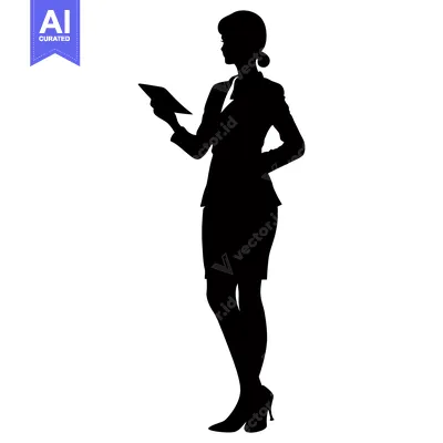 Aset desain premium: Silhouette of a Woman in a Suit Holding a Tablet