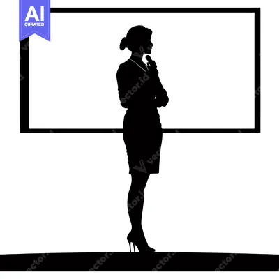 Premium design asset: Silhouette of a woman holding a microphone standing in front of a blan