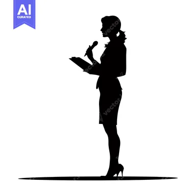 Aset desain premium: Silhouette of a Woman Speaking into a Microphone