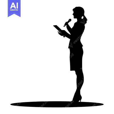 Aset premium populer: Silhouette of a Woman Speaking at a Podium with a Microphone