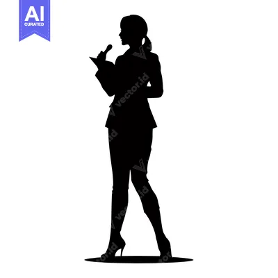 Aset desain premium: Silhouette of a woman speaking into a microphone